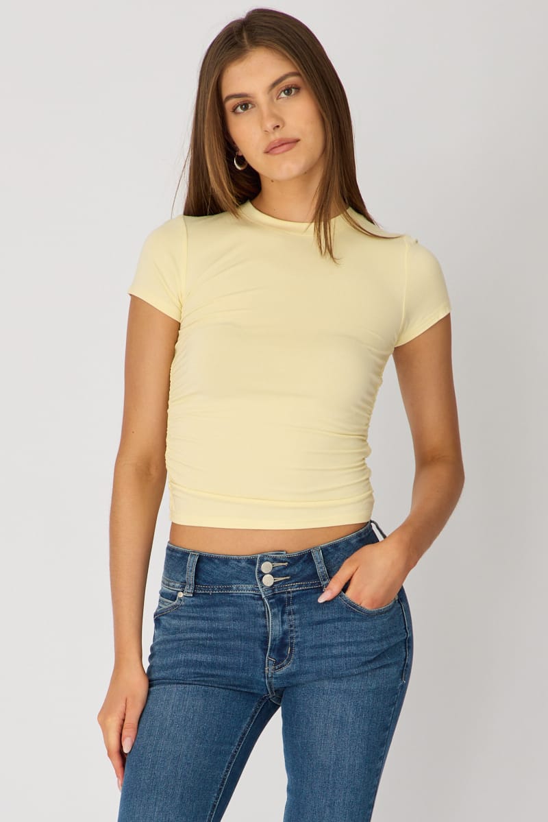 Yellow T-shirt Short Sleeve Crew Neck Modal for Ally Fashion