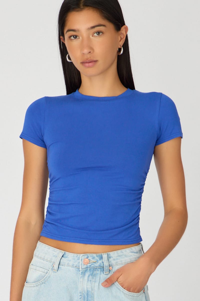Blue T-shirt Short Sleeve Crew Neck Modal for Ally Fashion