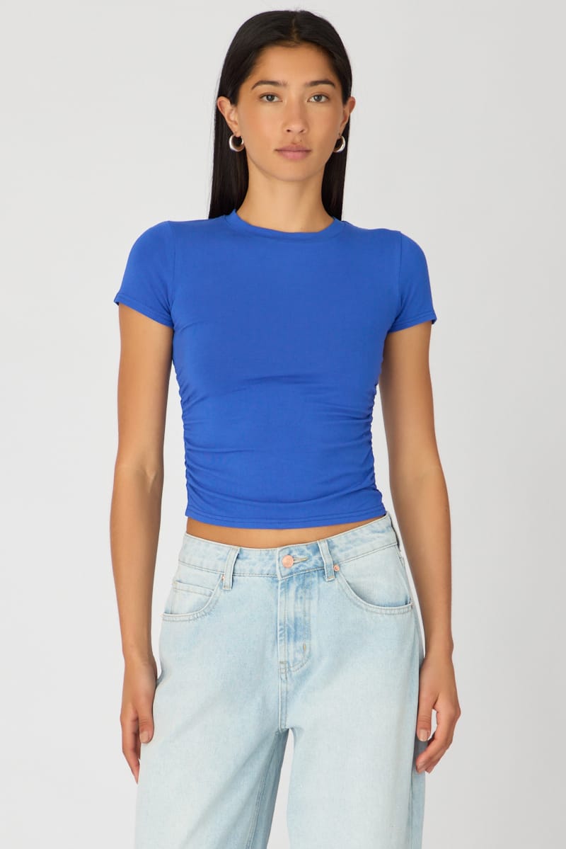 Blue T-shirt Short Sleeve Crew Neck Modal for Ally Fashion