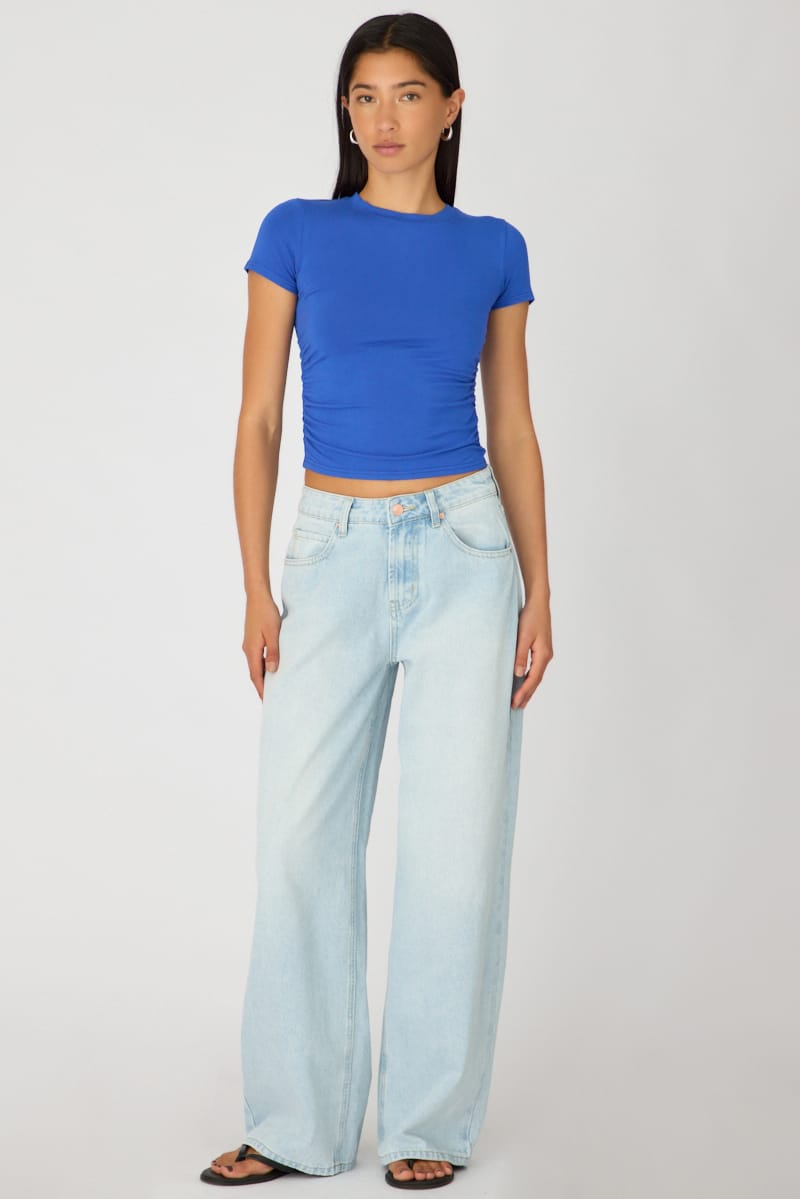 Blue T-shirt Short Sleeve Crew Neck Modal for Ally Fashion