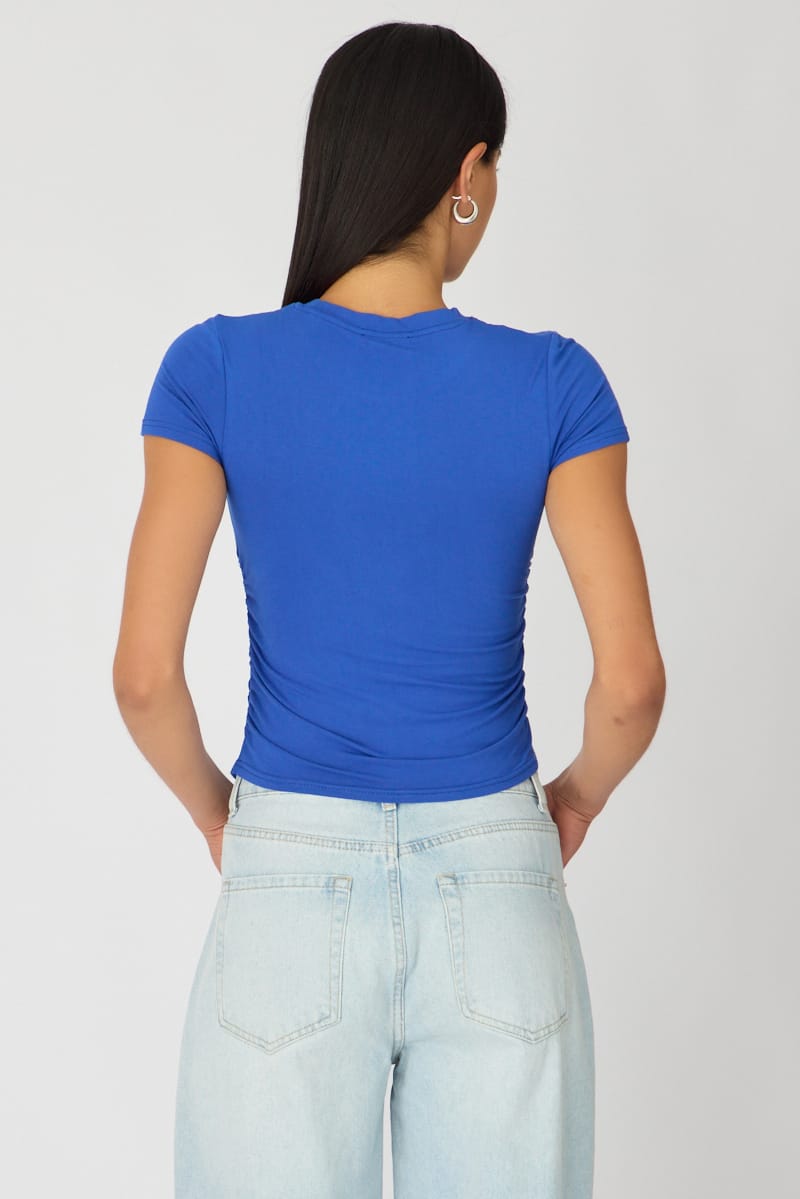 Blue T-shirt Short Sleeve Crew Neck Modal for Ally Fashion