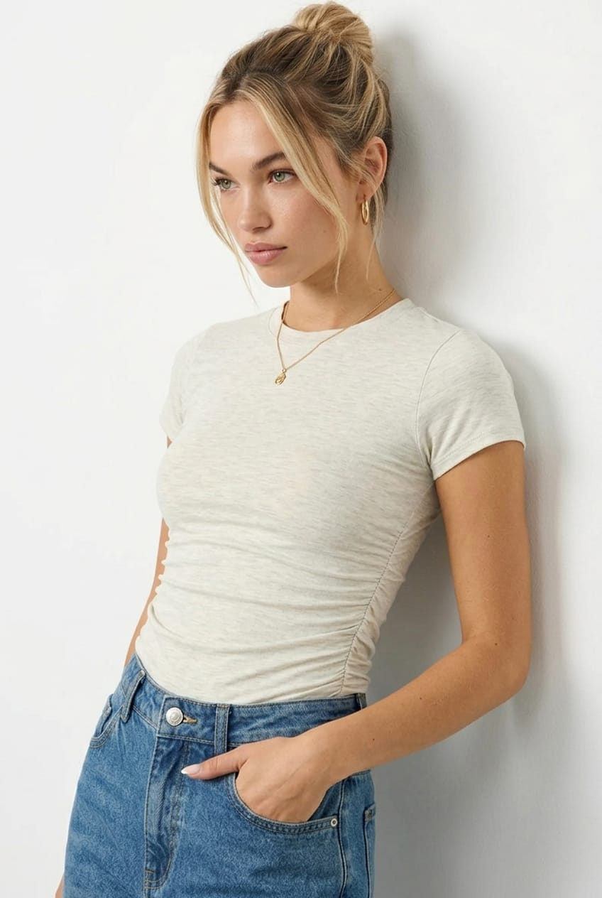 Grey T-shirt Short Sleeve Crew Neck Modal for Ally Fashion