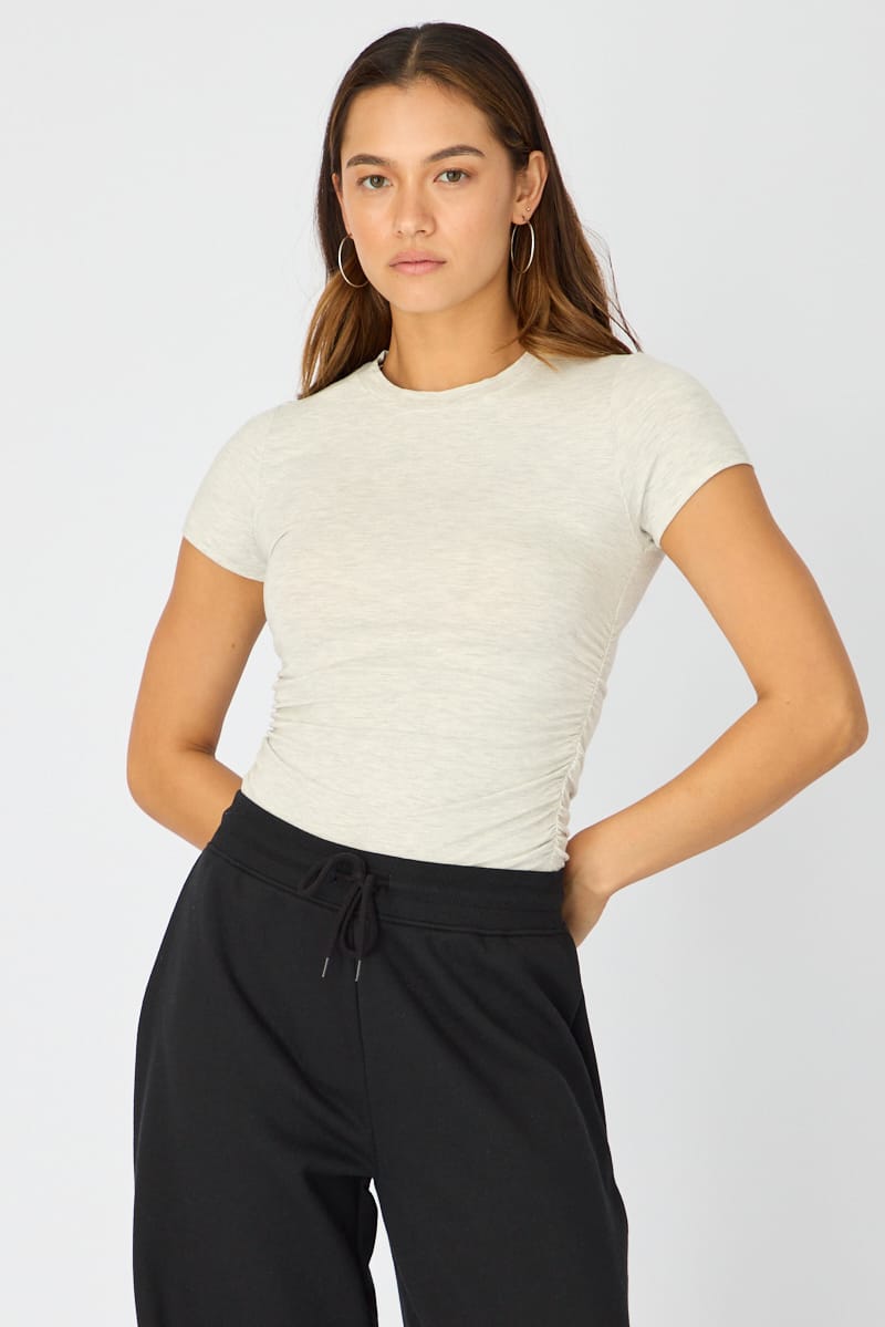 Grey T-shirt Short Sleeve Crew Neck Modal for Ally Fashion