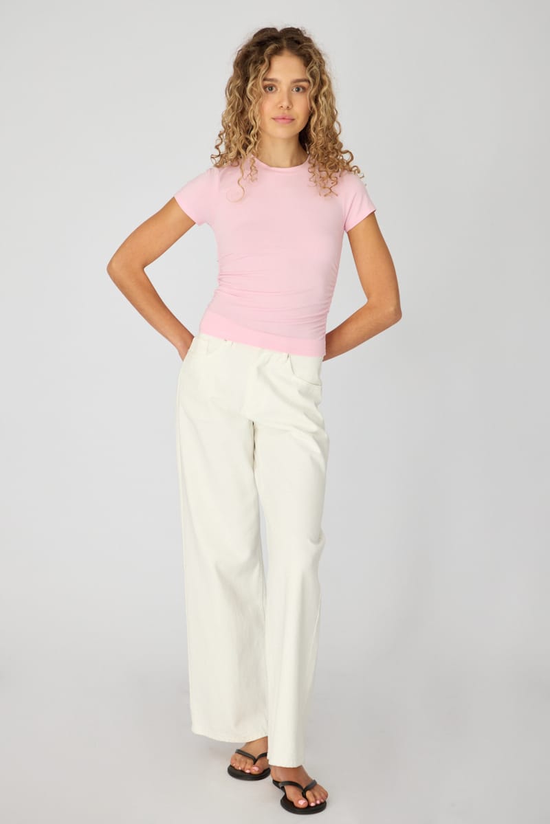 Pink T-shirt Short Sleeve Crew Neck Modal for Ally Fashion