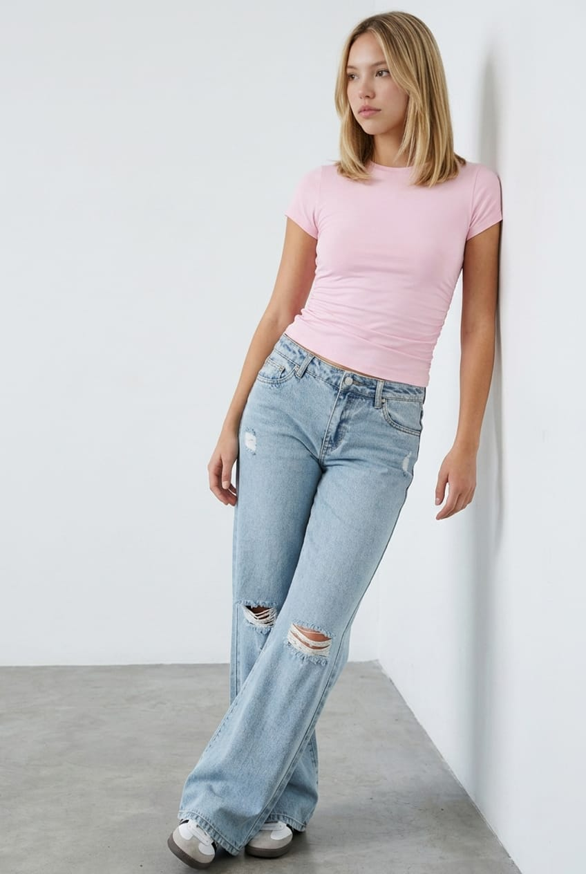 Pink T-shirt Short Sleeve Crew Neck Modal for Ally Fashion