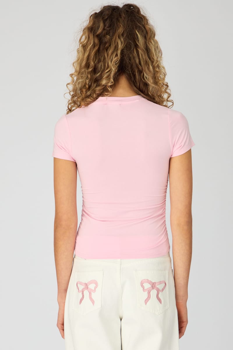 Pink T-shirt Short Sleeve Crew Neck Modal for Ally Fashion