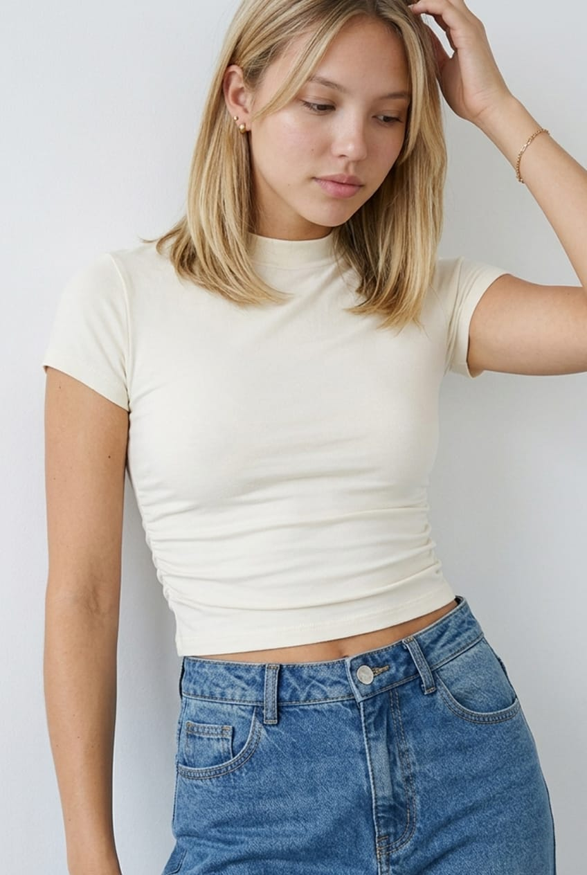 White T-shirt Short Sleeve Crew Neck Modal for Ally Fashion
