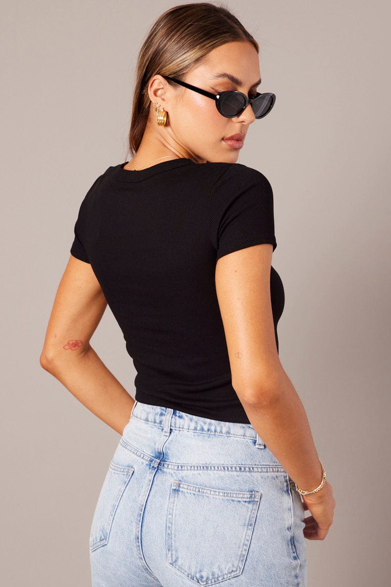 Black T Shirt Short Sleeve Crew Neck for Ally Fashion