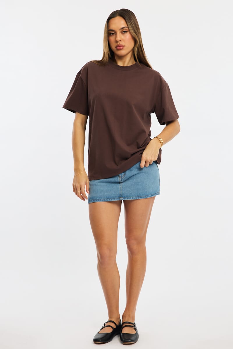 Brown Oversized Short Sleeve T-shirt for Ally Fashion