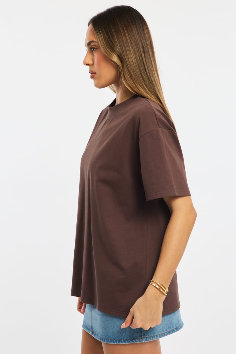 Brown Oversized Short Sleeve T-shirt for Ally Fashion