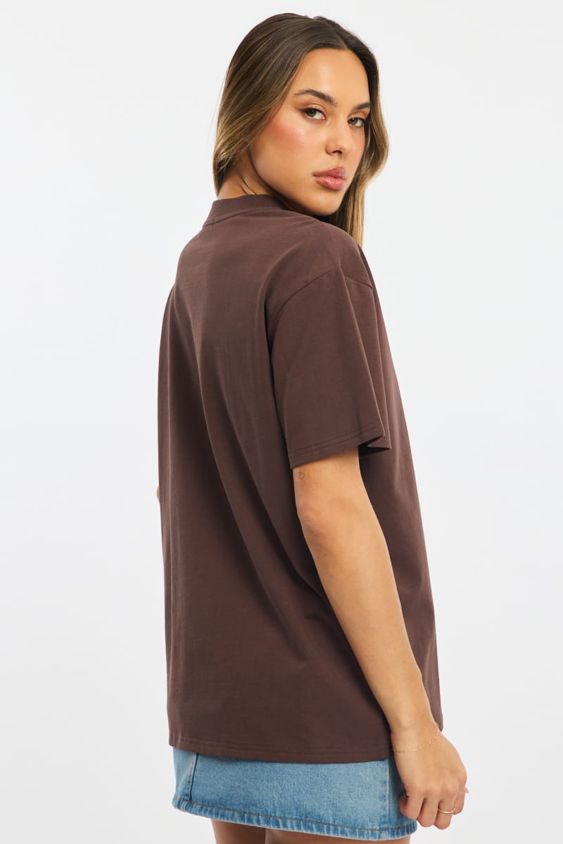 Brown Oversized Short Sleeve T-shirt for Ally Fashion