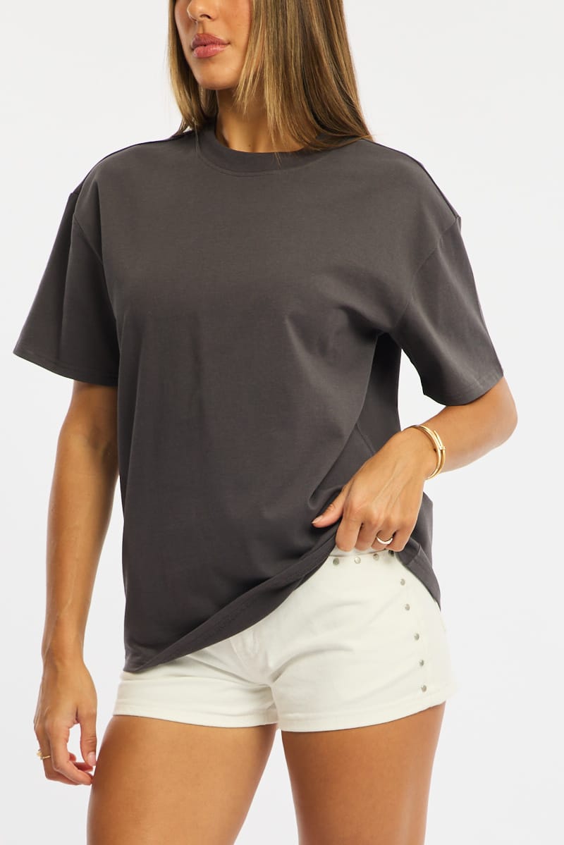 Grey Oversized Short Sleeve T-shirt for Ally Fashion