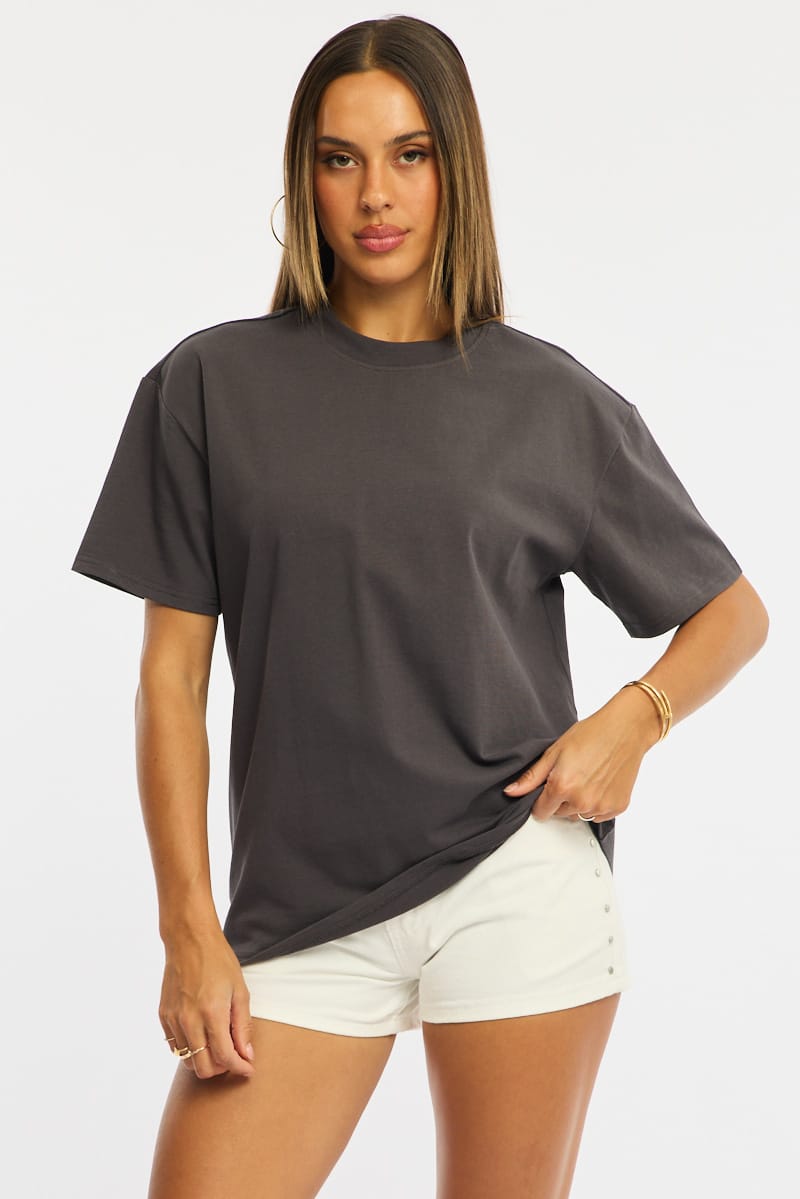 Grey Oversized Short Sleeve T-shirt for Ally Fashion