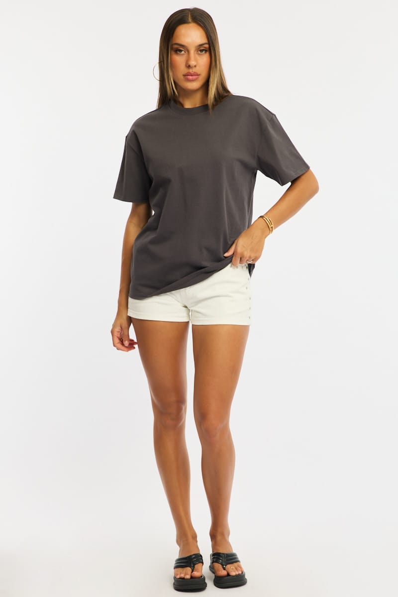 Grey Oversized Short Sleeve T-shirt for Ally Fashion