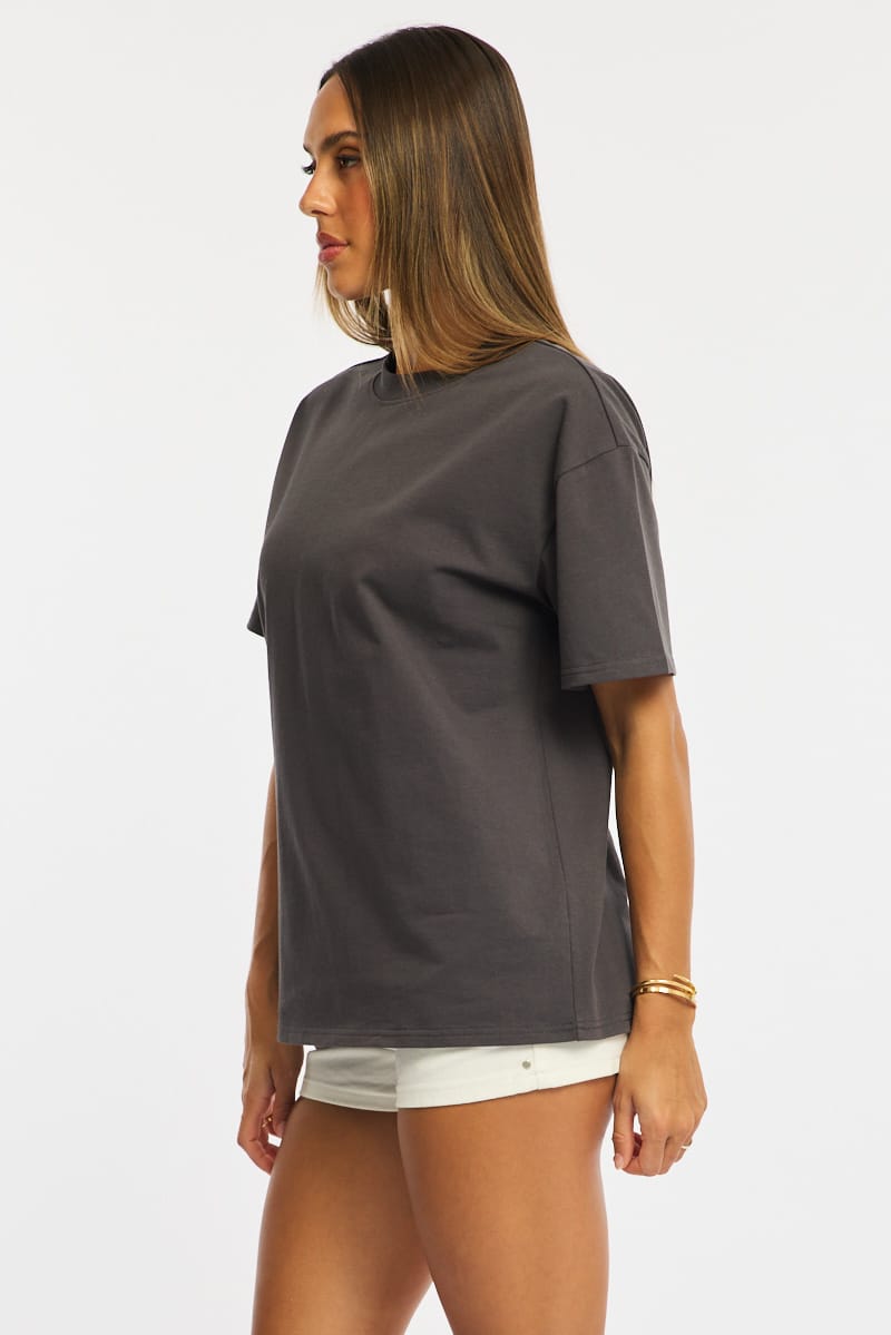 Grey Oversized Short Sleeve T-shirt for Ally Fashion
