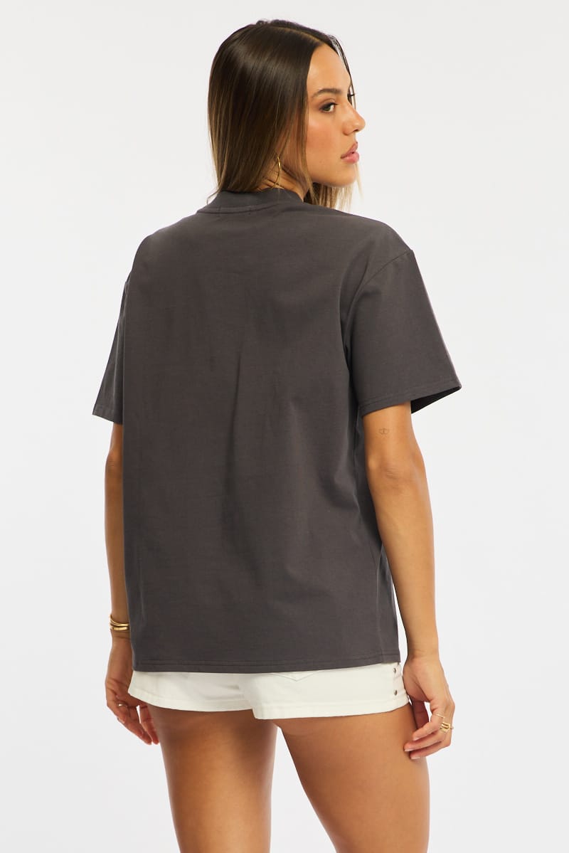 Grey Oversized Short Sleeve T-shirt for Ally Fashion