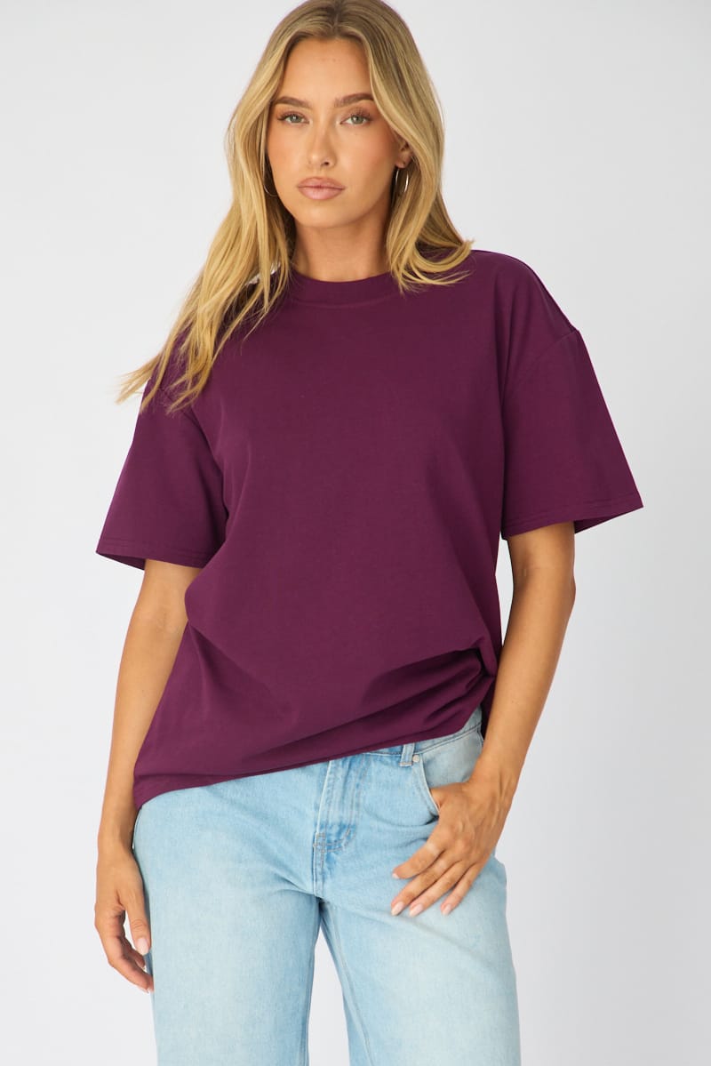 Purple Oversized Tee Short Sleeve for Ally Fashion