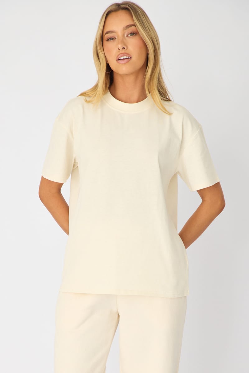 Beige Oversized Tee Short Sleeve for Ally Fashion