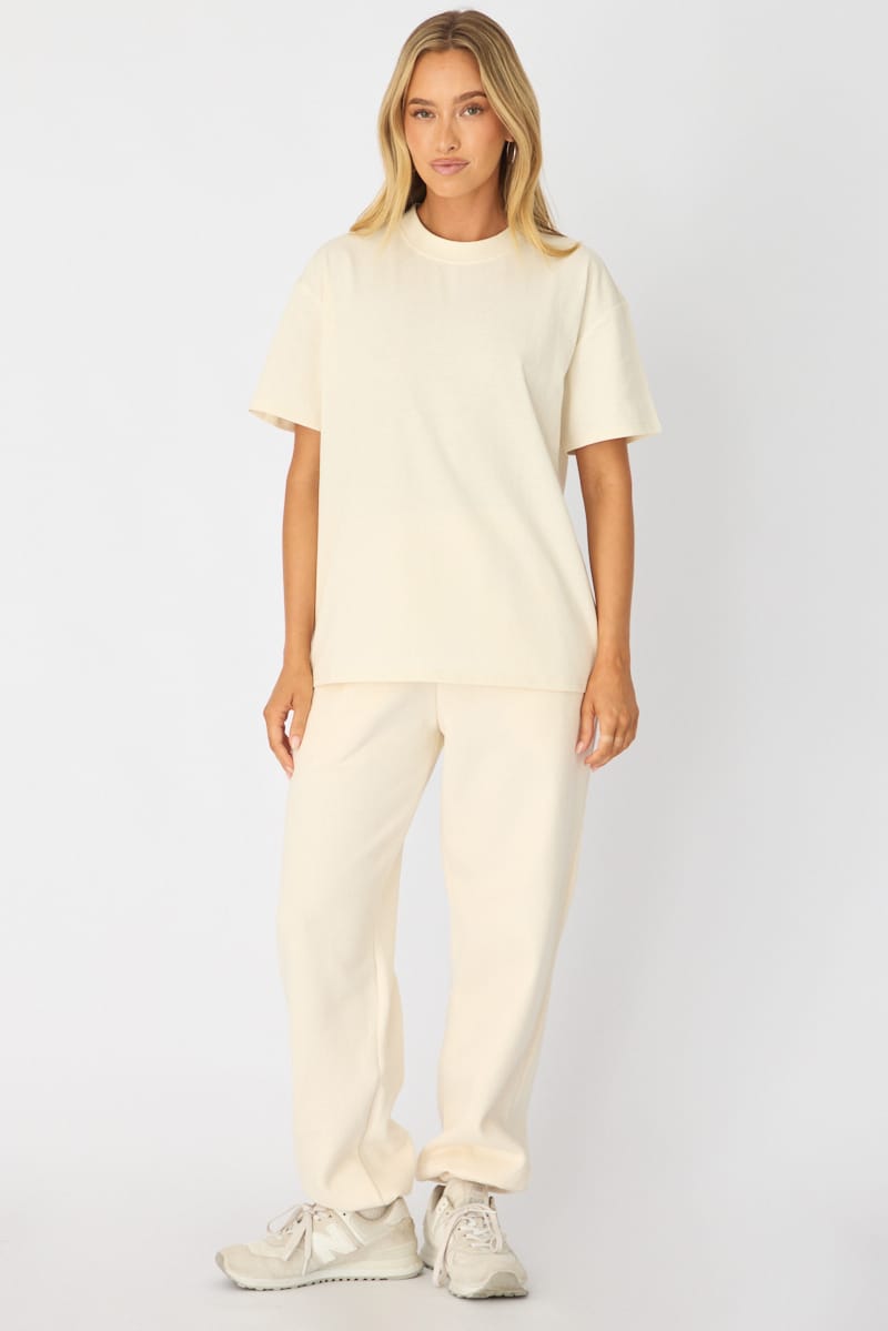 Beige Oversized Tee Short Sleeve for Ally Fashion