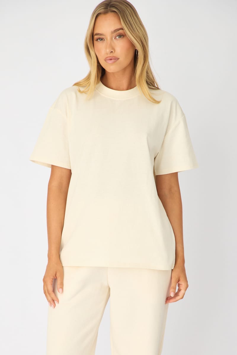 Beige Oversized Tee Short Sleeve for Ally Fashion