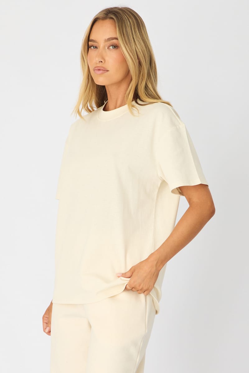 Beige Oversized Tee Short Sleeve for Ally Fashion
