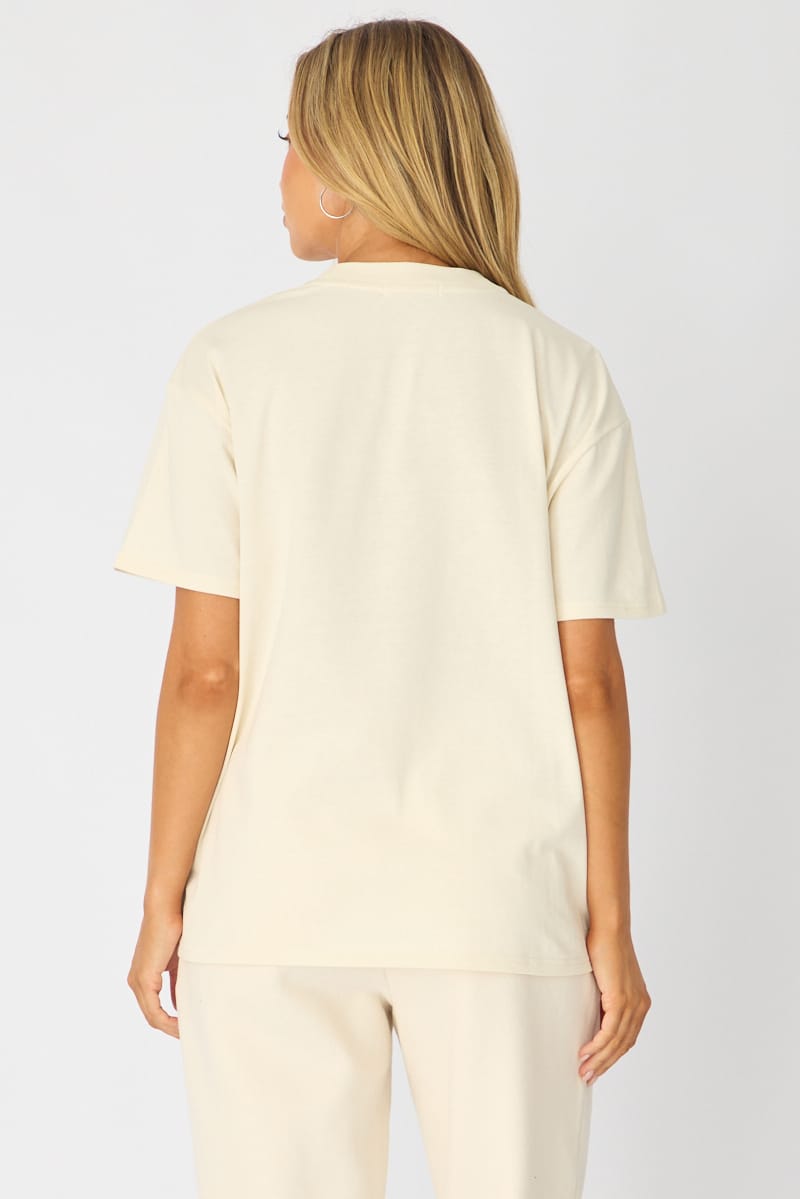 Beige Oversized Tee Short Sleeve for Ally Fashion