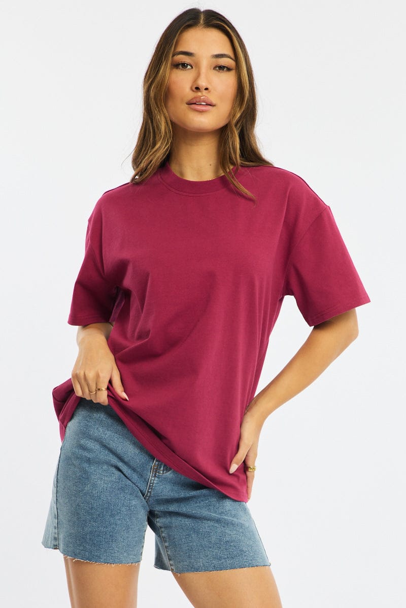 Red Oversized Tee Short-Sleeve from Ally Fashion