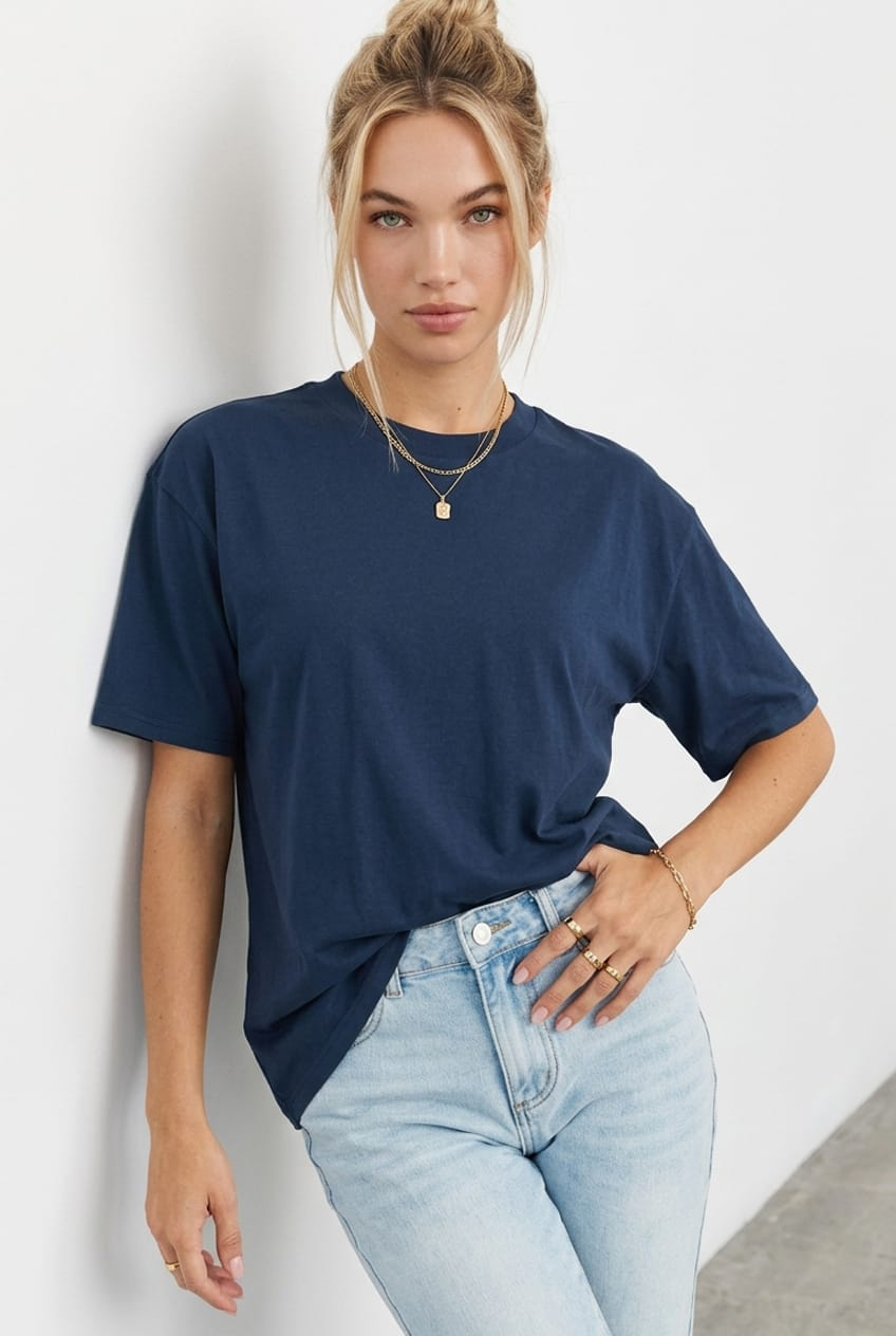 Blue Oversized Tee Short-Sleeve from Ally Fashion