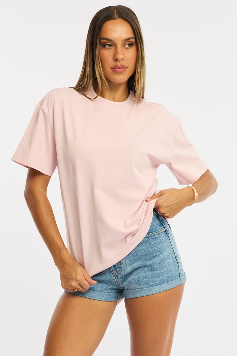 Pink Oversized Tee Short Sleeve for Ally Fashion