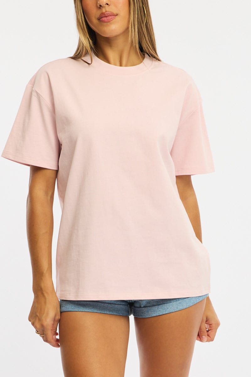 Pink Oversized Tee Short Sleeve for Ally Fashion