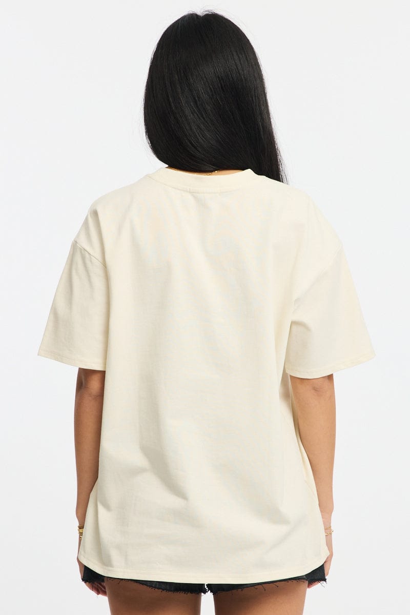 Beige Oversized Tee Short Sleeve for Ally Fashion