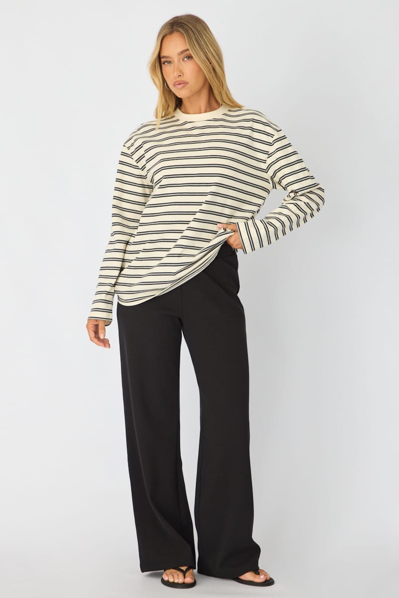 Grey Stripe Long Sleeve Oversized Stripe Shirt for Ally Fashion