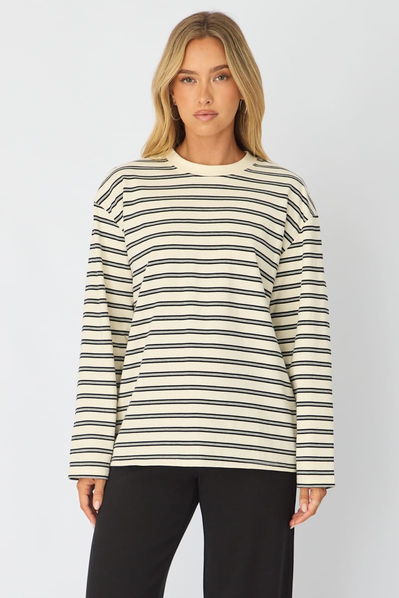 Grey Stripe Long Sleeve Oversized Stripe Shirt for Ally Fashion