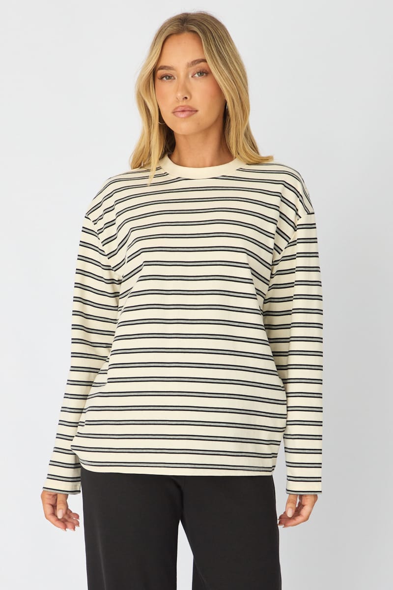 Grey Stripe Long Sleeve Oversized Stripe Shirt for Ally Fashion