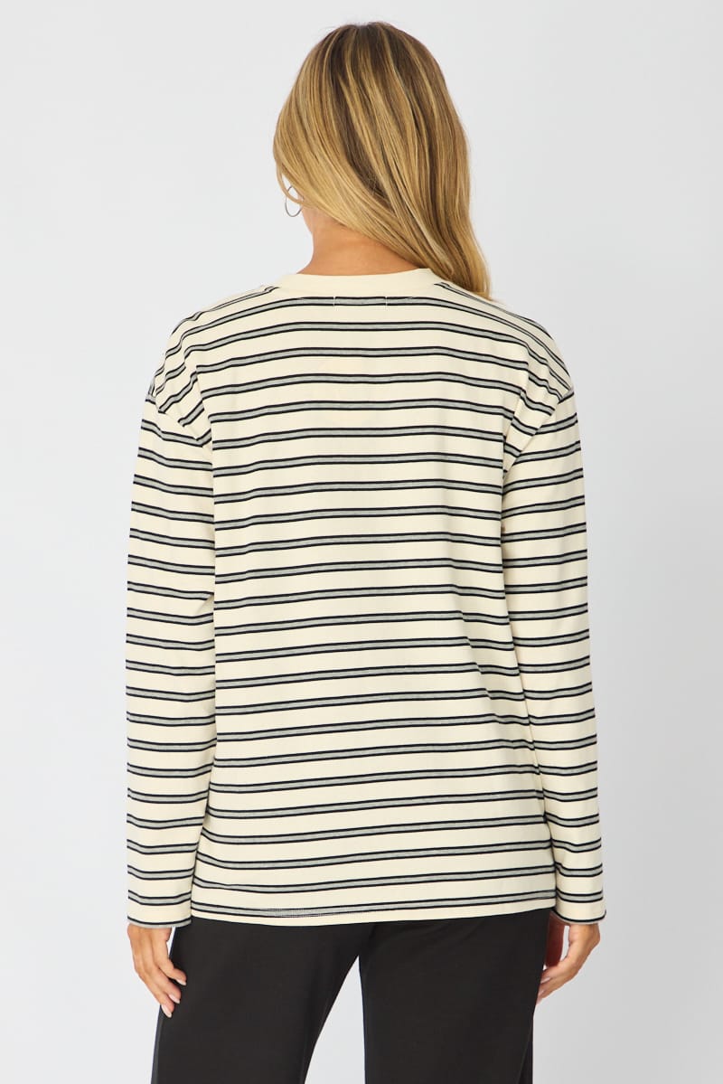 Grey Stripe Long Sleeve Oversized Stripe Shirt for Ally Fashion