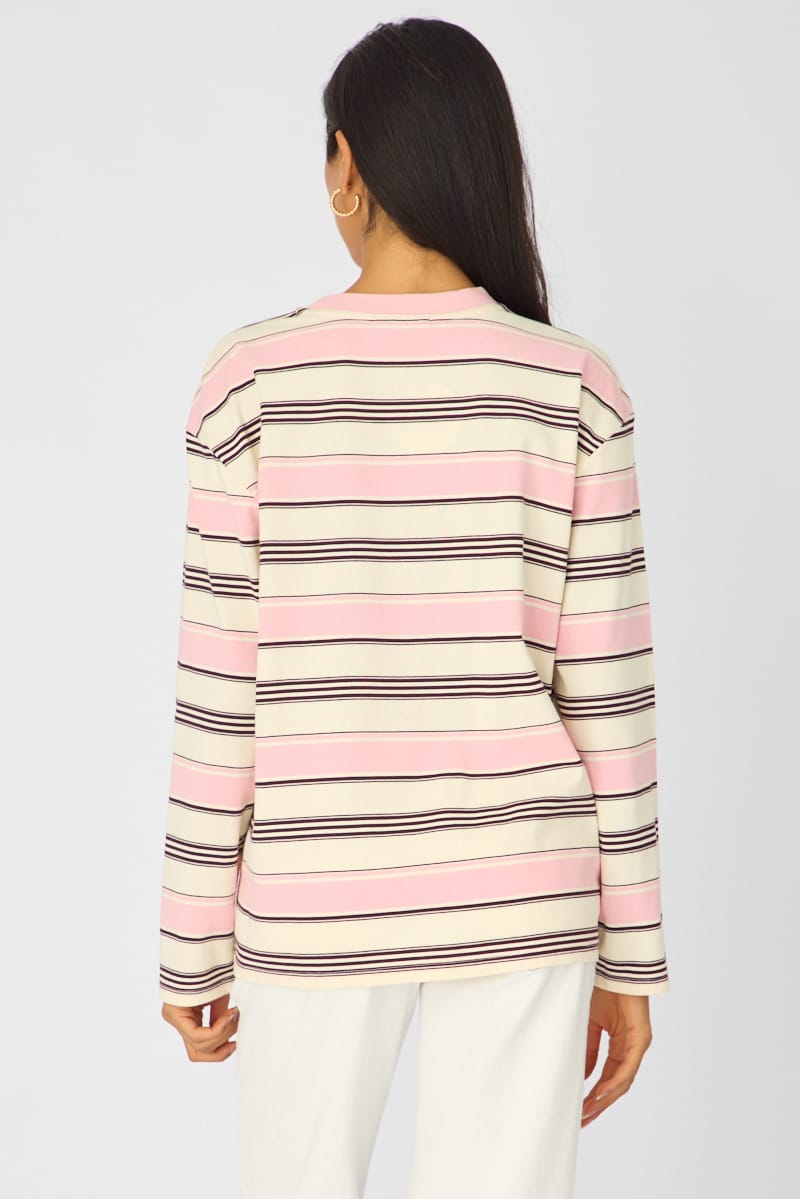Pink Stripe Long Sleeve Oversized Stripe Shirt for Ally Fashion
