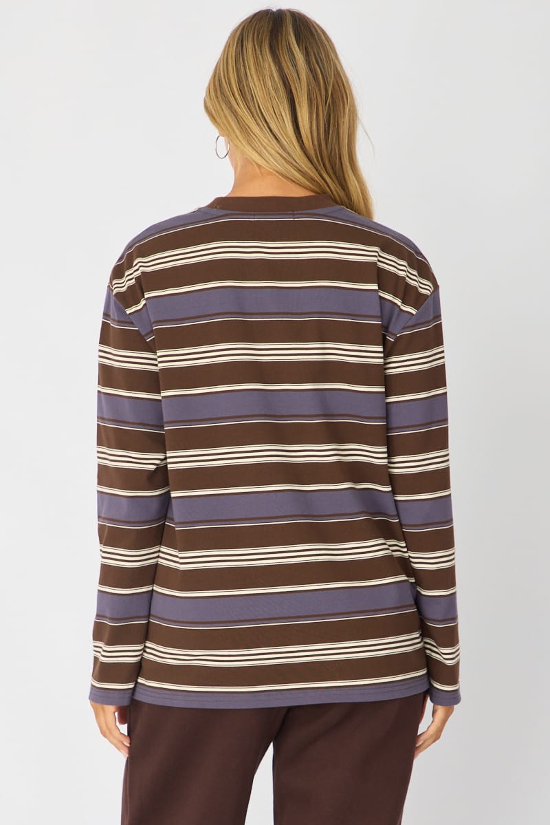 Brown Stripe Long Sleeve Oversized Stripe Shirt for Ally Fashion