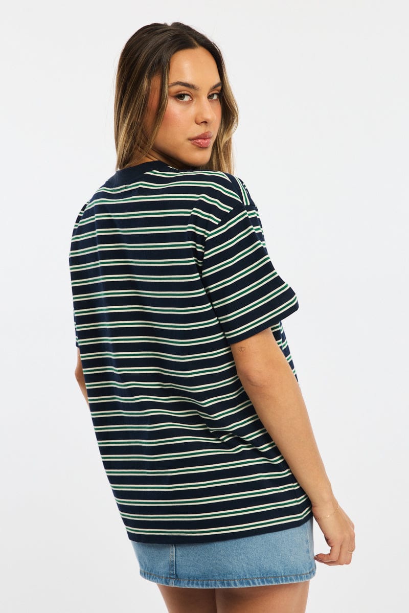Green Stripe Oversized Tee Short Sleeve for Ally Fashion