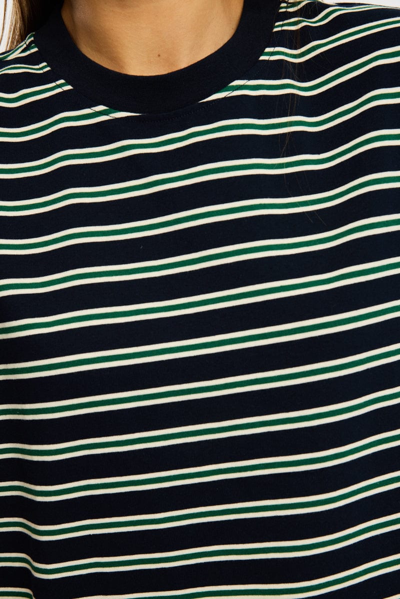 Green Stripe Oversized Tee Short Sleeve for Ally Fashion