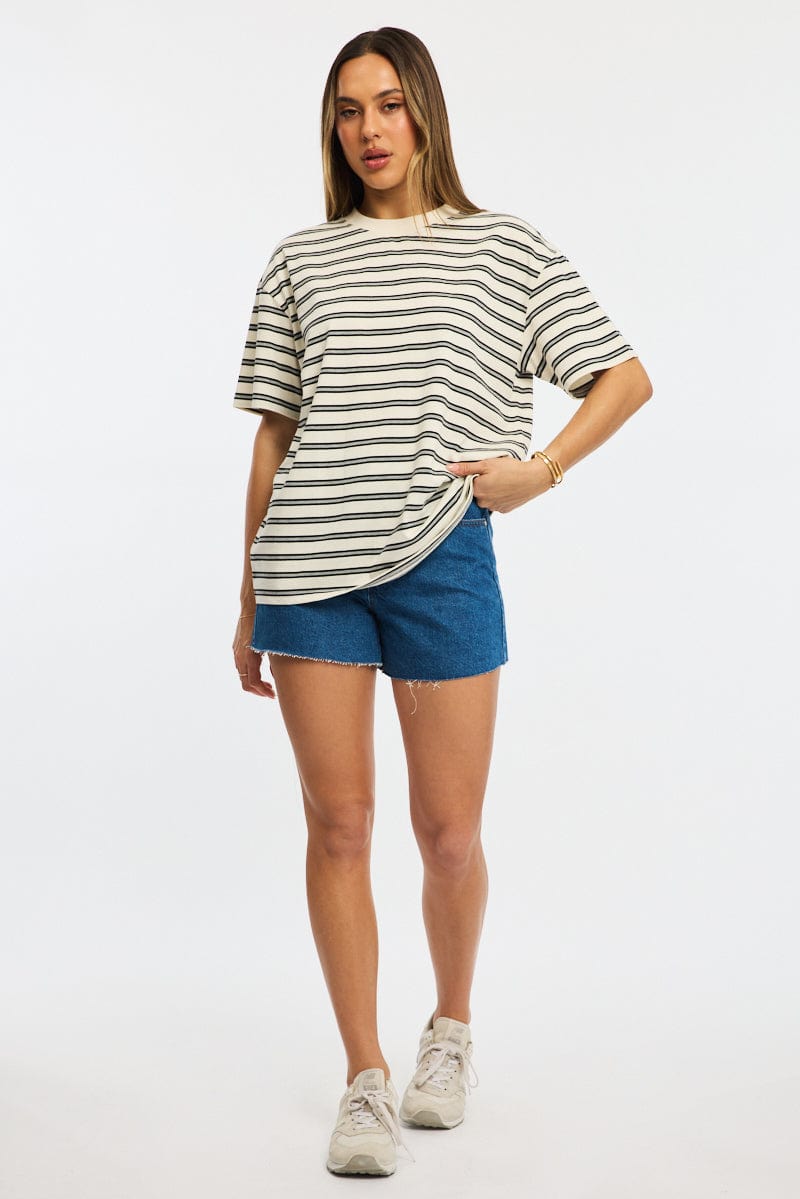 Grey Stripe Oversized Tee Short Sleeve for Ally Fashion