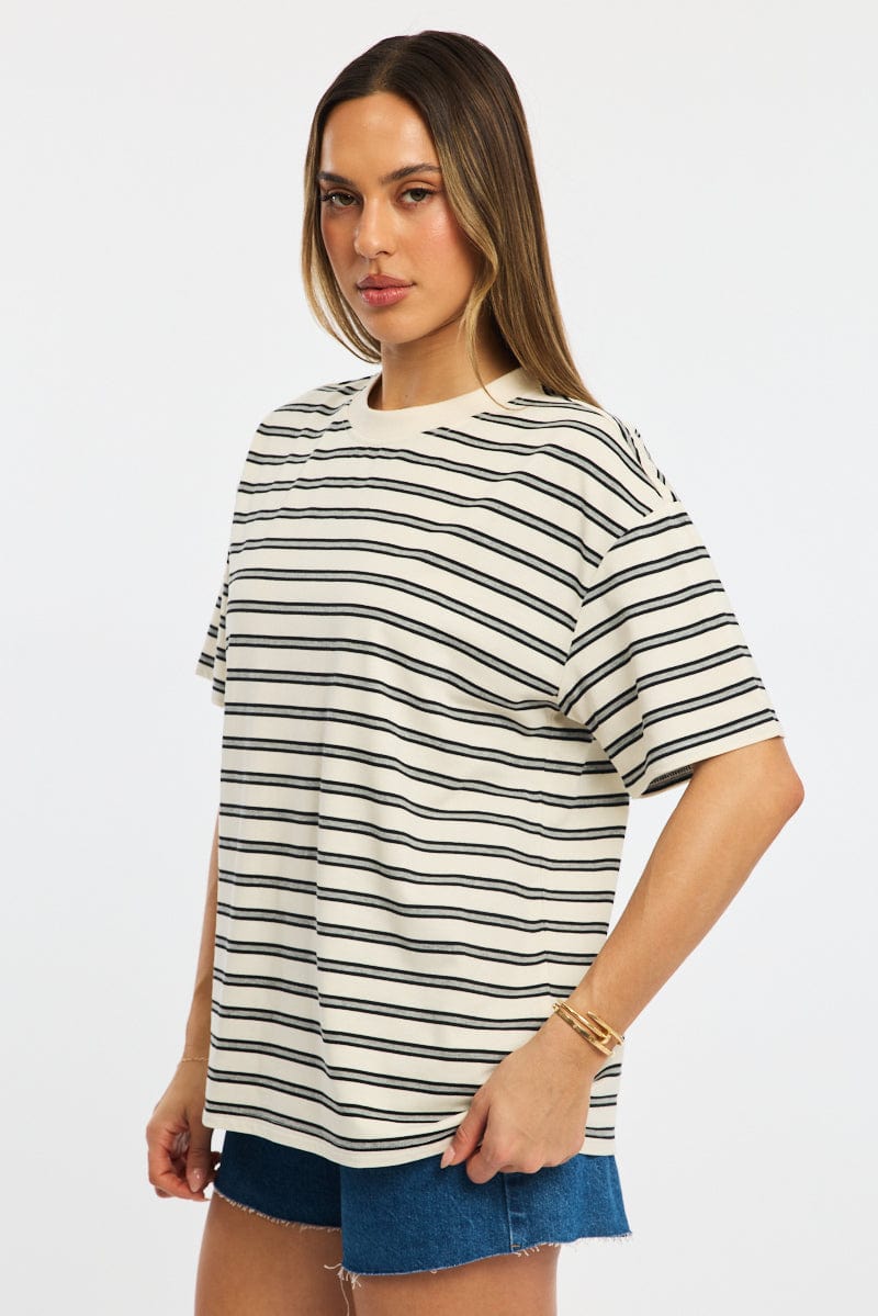 Grey Stripe Oversized Tee Short Sleeve for Ally Fashion