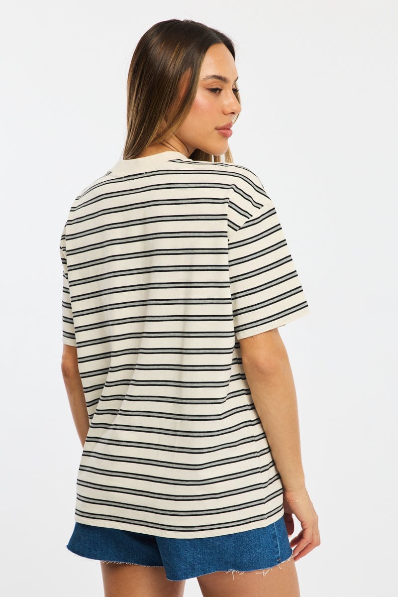 Grey Stripe Oversized Tee Short Sleeve for Ally Fashion