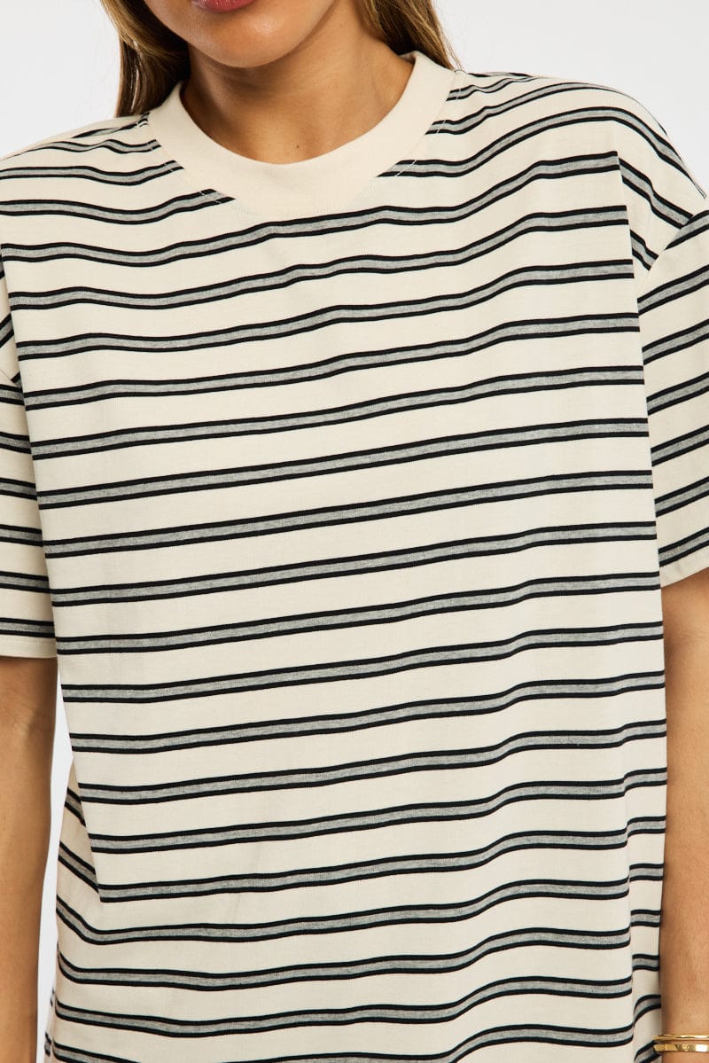 Grey Stripe Oversized Tee Short Sleeve for Ally Fashion