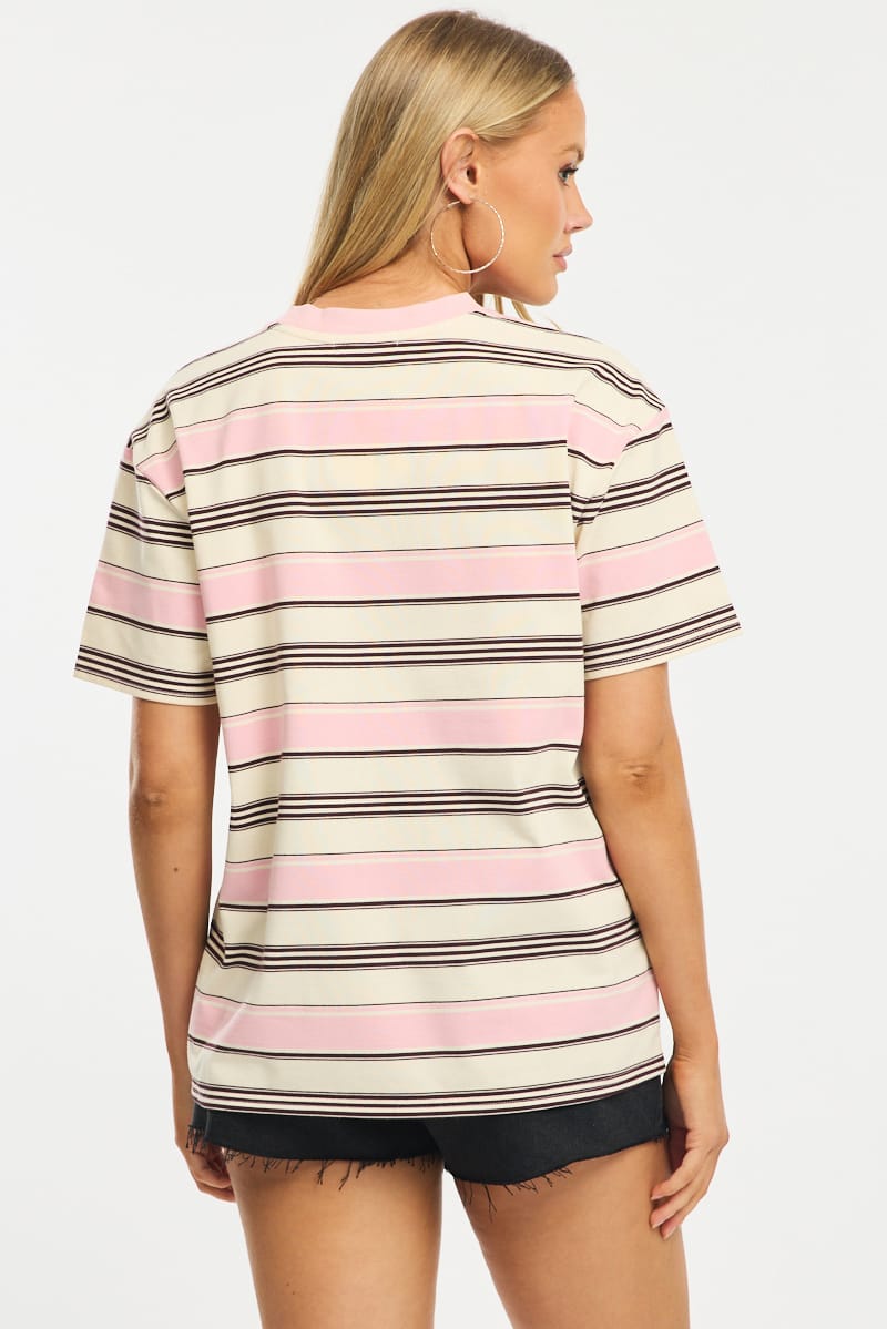 Pink Stripe Oversized Tee Short Sleeve for Ally Fashion