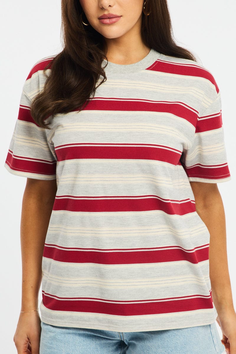 Grey Stripe Oversized Tee Short Sleeve for Ally Fashion