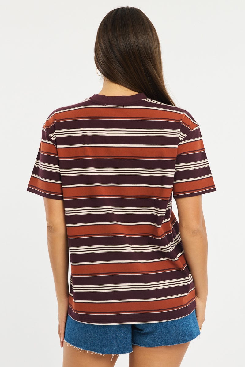 Brown Stripe Oversized Tee Short Sleeve for Ally Fashion