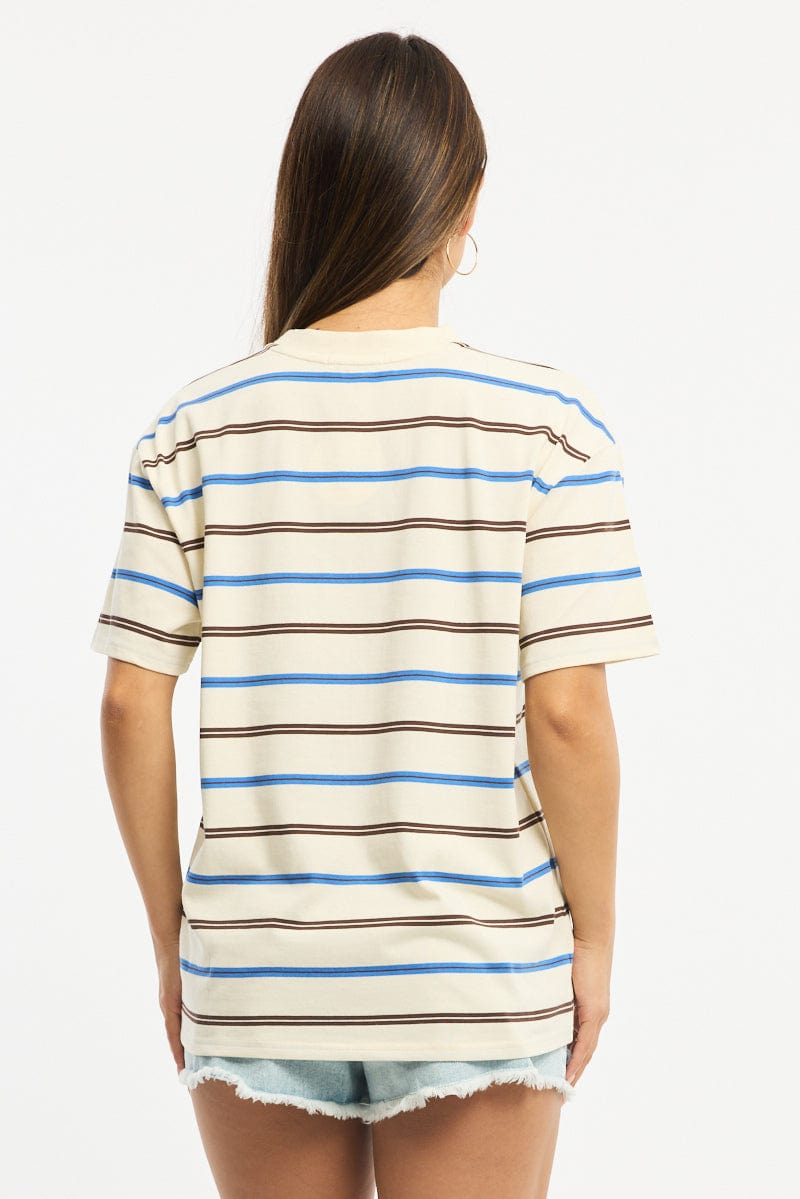 Brown Stripe Oversized Tee Short Sleeve for Ally Fashion
