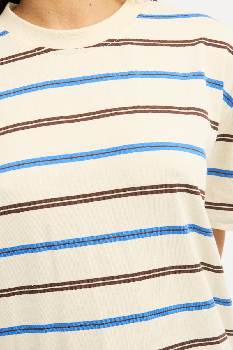 Brown Stripe Oversized Tee Short Sleeve for Ally Fashion