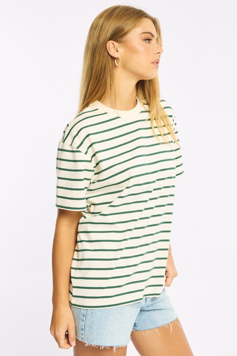 Green Stripe Oversized Tee Short Sleeve for Ally Fashion