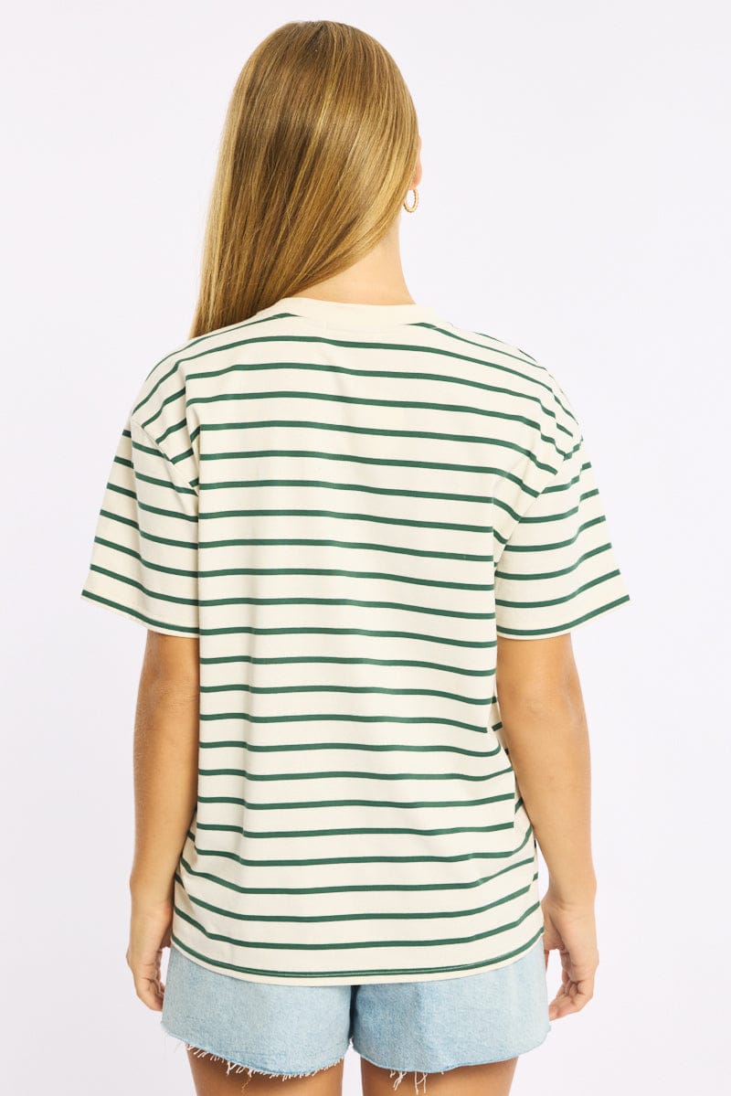 Green Stripe Oversized Tee Short Sleeve for Ally Fashion